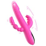 : 3 in 1 Rabbit Vibrator Adult Sex Toys Thrusting Anal Dildo G Spot Clitoral Vibrators Female Waterproof Rechargeable Realistic Silicone Dildos with 10 Vibration Nipples Stimulator For Woman Couple :