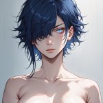 Deep Dark Blue Eyes Deep Dark Blue Hair In A Sleek Bob Straight Hair Hentai AI