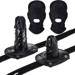 : Tisancy 4 Pcs Realistic Dildo Gag and Hood Mask Include 2 Penis Gag with Adjustable Lock Bondage Leather Strap in 2 Sizes and 2 Breathable Black Face Mask Adult Sex Toy