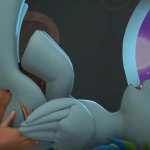 Rainbow dash exercises with a human