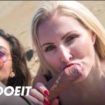 MILFs Frida Georgie Love Sex On The Beach With One Cock