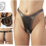 Leren slip met uitneembare dildos