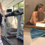 Fitte babe proeft mijn eiwitten na training openbare seks