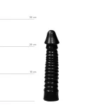 Zwarte grote dildo met geribbelde schacht