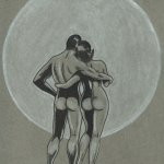 Nude figure drawing couple kiss my ass valentines moon ink artist Jerome Cadd