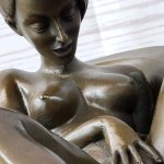 Erotic Art Nude Girl Masturbating in Bath Tub Bronze Sculpture Statue