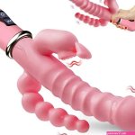 Consolador 3 en 1 conejo vibrador para lamer la lengua doble varilla masturbacin vaginal femenina cltoris Anal vibrador de punto G Juguetes sexuales para mujeres Juguetes sexuales
