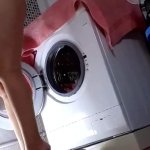 The bitch stripped off in the laundry and washes clothes and clothes. Domination in laundry. Housewife fucked in the washing machine. PART 1