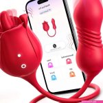 Rose Toy with Tongue Licker Vibrating and Thrusting Dildo