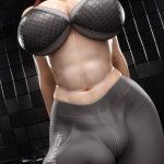 Fit 3D Futanari Female Brigitte wearing Compression Shorts with a Dick Squeezing Out