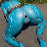 Porn image of back view cosplay gold piercing bodypaint spreading legs ass fucking created by AI