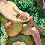 NUDE WITH CROSSED LEGS IN A PANAMA HAT