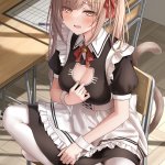 cat girl cleavage big boobs anime anime girls maid maid outfit cat ears cat tail cleavage cutout blushing