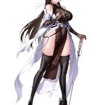 big boobs brunette long hair pink eyes An yasuri anime anime girls digital art artwork 2D portrait display Chinese dress nopan thigh high boots cane