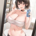 cleavage big boobs belly peace sign anime anime girls selfies mirror