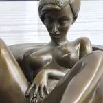 Erotic Art Nude Girl Masturbating in Bath Tub Bronze Sculpture Statue