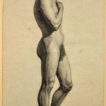 Student Of Drlling French Academic Life Study Of A Male Nude. Framed 1840s Drawing. in Antique Drawings